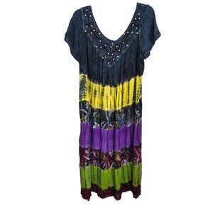 Riviera Sun Women's Multicolor Tie Dye Short Sleeve Dress Sequins Free Plus NWT